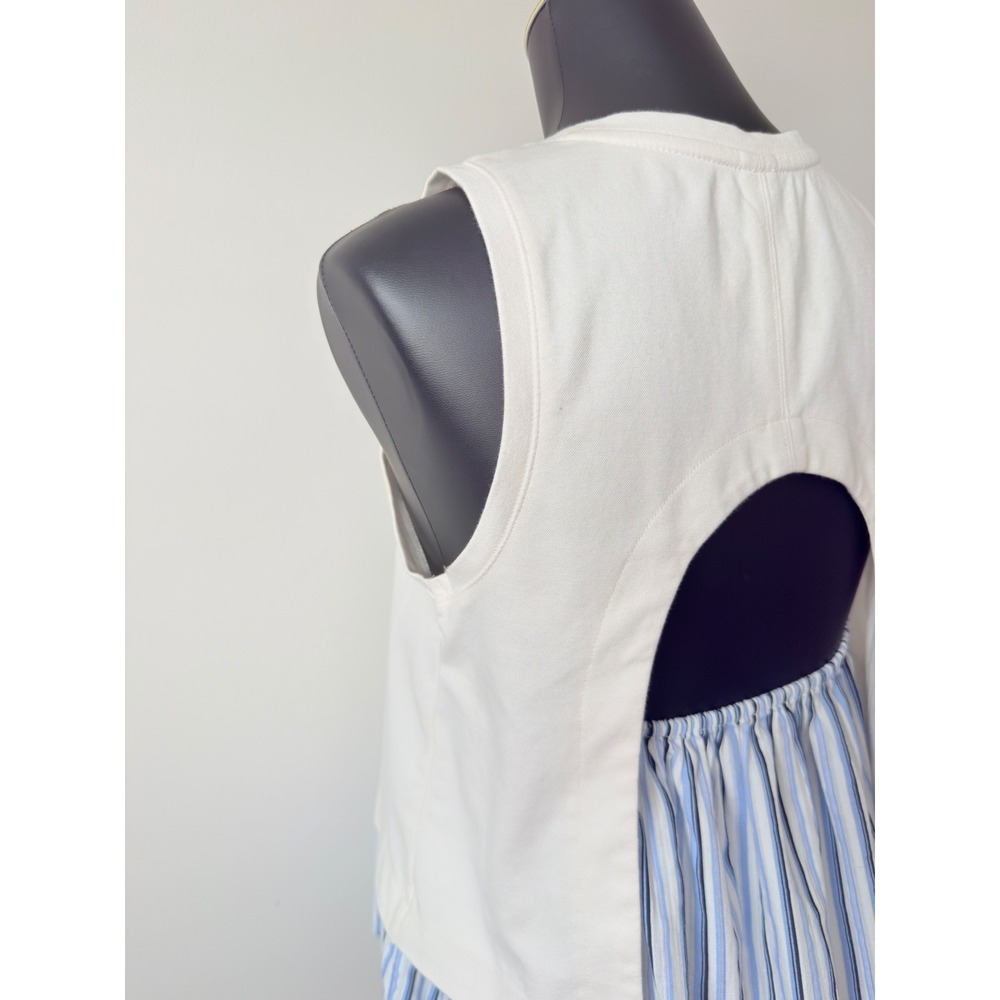 Anthropologie Open Back Striped Twofer Tank Top White Blue Cutout Back Small - Picture 9 of 13